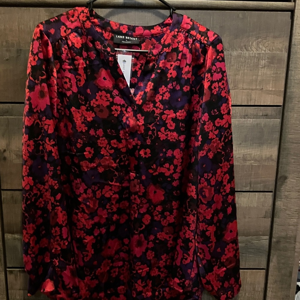 NWT Lane Bryant Red and Purple Floral Blouse